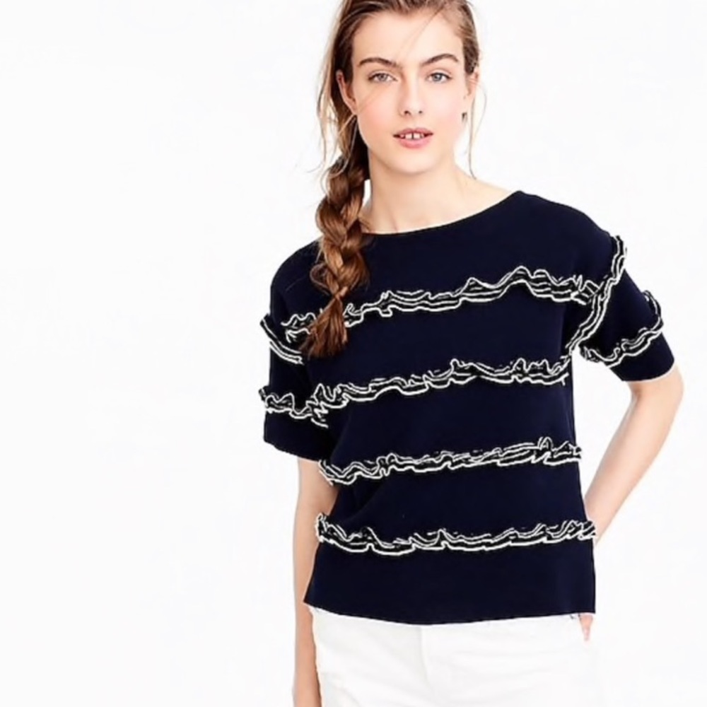 J. Crew Boat Neck Ruffle Stripe Top